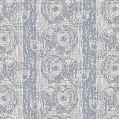 Deurstickers Landelijke stijl Naadloze Franse boerderij geo abstracte linnen bedrukte stof achtergrond. Provence blauw grijs patroon textuur. Shabby chique stijl geweven achtergrond. Textiel rustiek scandi all-over print effect. Waterverf.