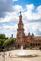 One of the towers of the Plaza de Espa?a in Seville, Spain. A spring day in Seville in vertical format.