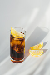 Glass of cola with ice and lemon