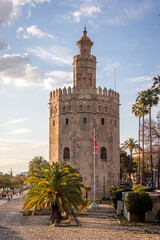 Fototapeta na wymiar Torre del Oro in Seville Spain. The Golden Tower on a sunny spring day close-up