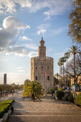 Fototapeta na wymiar Torre del Oro in Seville Spain. The Golden Tower on a sunny spring day