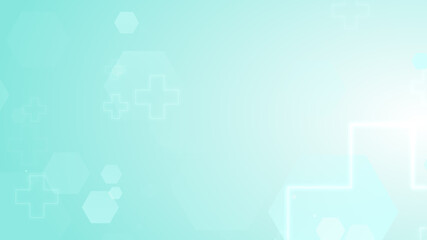 Hexagon cross geometric blue green pattern medical bright background. Abstract graphic design technology and science concept.
