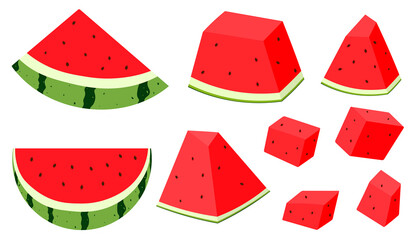 Watermelon vector illustration. Set summer fruit slices 