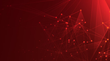 Abstract red polygon tech network with connect technology background. Abstract dots and lines texture background. 3d rendering.