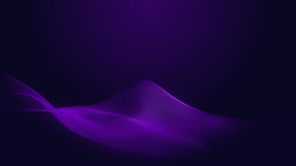 Dot blue purple wave line light gradient dark background. Abstract  technology big data digital background. 3d rendering.