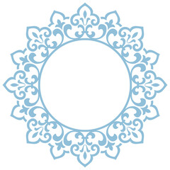 Decorative frame Elegant vector element for design in Eastern style, place for text. Floral blue and white border. Lace illustration for invitations and greeting cards