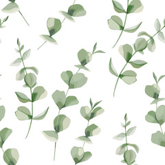 Seamless pattern with eucalyptus branches . Vector illustration © natikka
