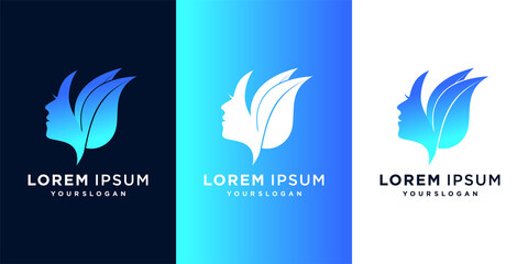 woman beauty logo template with unique gradient colour concept Premium Vektor
