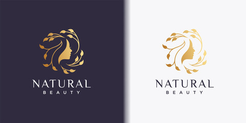 Woman logo with modern beauty style and business card design, natural beauty Premium Vector