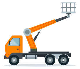 Fototapeta na wymiar crane hoist on a truck for work at height. special construction high-rise equipment. flat vector illustration isolated on white background.