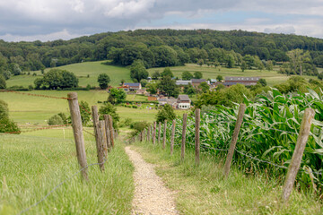 Summer landscape of hilly countryside of South Limburg (Zuid-Limburg) with small villages between the hill, Epen is a village in the southern part of the Dutch province of Limburg, Netherlands.