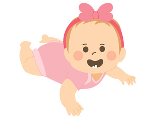 Cute baby girl smiling happy on tummy time pose exercise