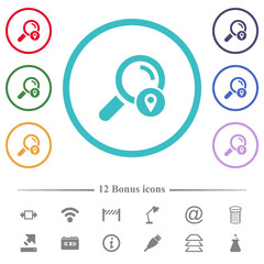 Search location flat color icons in circle shape outlines