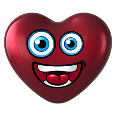 Funny red heart shaped cartoon emoji face. Big eyes Happy Love smiling icon. Illustration isolated on white