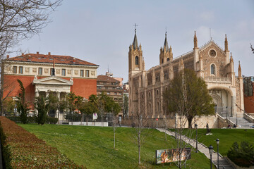 Fototapeta premium View of Royal Spanish Academy building and San Jerónimo el Real church in Madrid, Spain