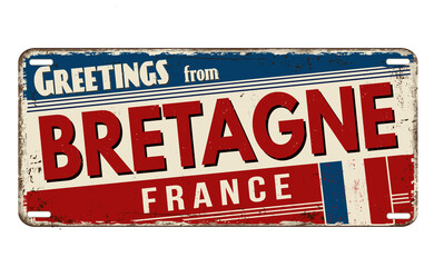Fototapeta premium Greetings from Bretagne vintage rusty metal plate