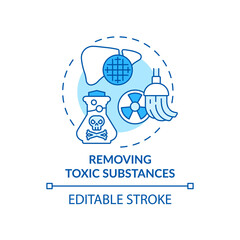 Removing toxic substances concept icon. Liver function idea thin line illustration. Detoxication. Processing nutrients. Filtering blood. Vector isolated outline RGB color drawing. Editable stroke