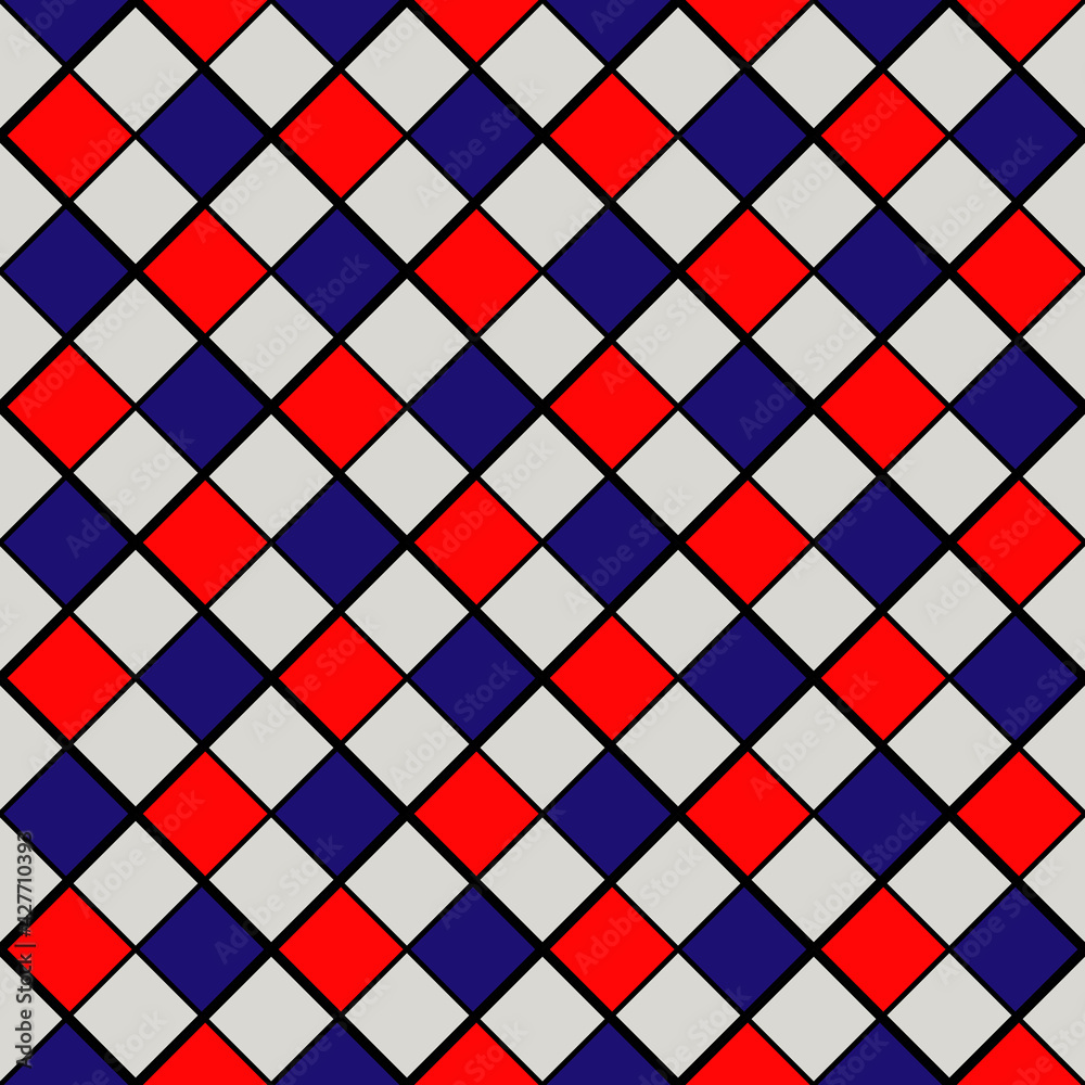 Poster checkered rhombus ornament. red and blue rhombuses. vector same pattern.