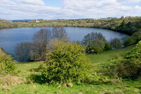 Lake (Immerather maar) in the Volcanic Eifel or Vulkan Eifel mountains in Germany