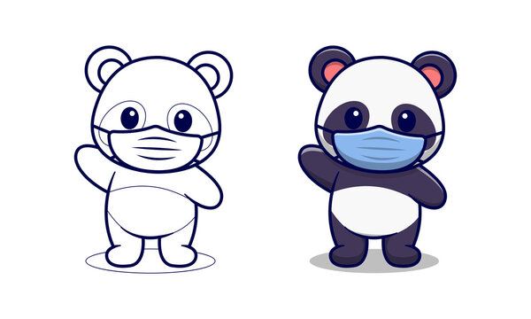 Cute panda wearing mask cartoon coloring pages for kids Stock Vector | Adobe Stock Cute panda wearing mask cartoon coloring pages for kids Stock Vector | Adobe Stock
