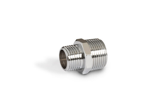 Chrome plated niple on white background.