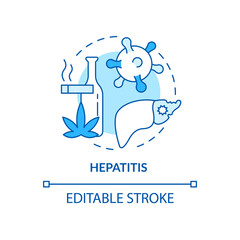Hepatitis concept icon. Liver disease type idea thin line illustration. Liver inflammatory condition. Flu-like symptoms. Heavy alcohol use. Vector isolated outline RGB color drawing. Editable stroke