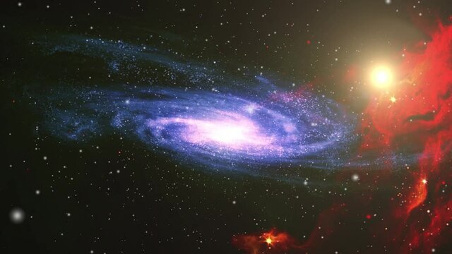 spiral galaxies and red nebulae that move and float in the universe