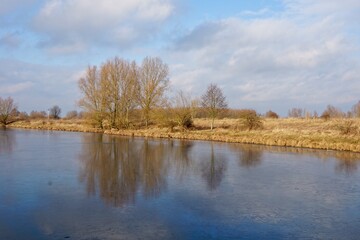 Ice on the flood plains of Meuse River near Den Bosch in the Netherlands