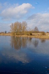 Fototapeta na wymiar Ice on the flood plains of Meuse River near Den Bosch in the Netherlands