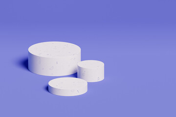 White podium or pedestal for products or advertising on blue background, minimal 3d illustration render
