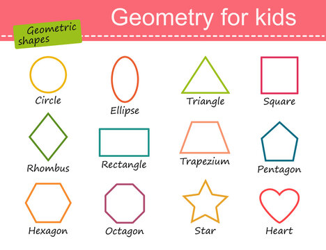 Collection of geometric shapes for children. Cartoon flat style