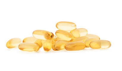 omega 3 capsules on white isolated background