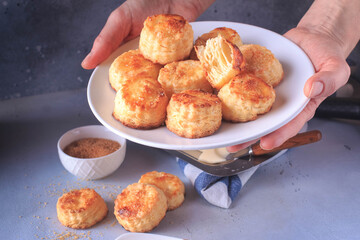 Homemade Flaky Buttermilk Biscuits Ready to Eat. Southern Buttermilk Biscuits. Breakfast Biscuits.