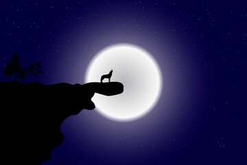 Obraz na płótnie Canvas Howling wolf at night on a cliff