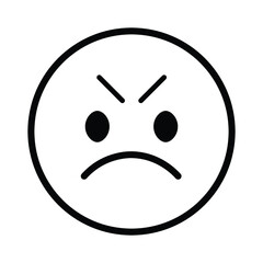 Cute solid line social media angry face emoji on white background. Royalty free.