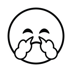 Cute solid line social media face with steam from nose emoji on white background. Royalty free.