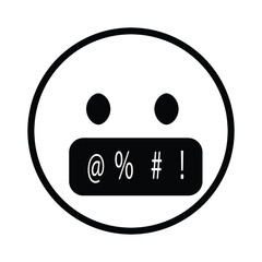 Fototapeta premium Cute solid line social media face with symbols on mouth emoji on white background. Royalty-free.