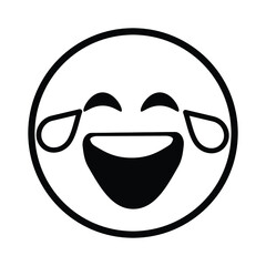 Cute solid line social media face with tears of joy emoji on white background. Royalty-free.