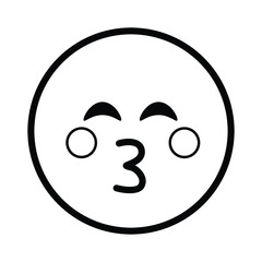 Cute solid line social media kissing face with closed eyes emoji on white background. Royalty-free.