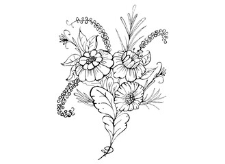 Sketch of a bouquet on an isolated background.Hand drawn