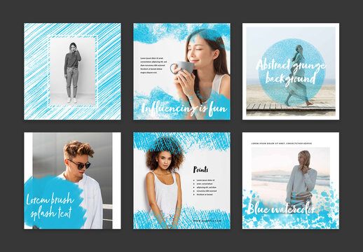 Social Media Layouts with Abstract Blue Overlays