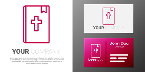 Logotype line Holy bible book icon isolated on white background. Logo design template element. Vector