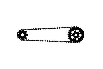 Bicycle transmission cogwheels connected by bicycle chain on white