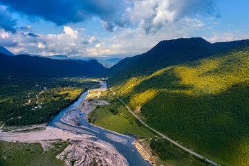 Fototapeta na wymiar River view from drone in summer