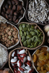 top view of the counter with a rich selection of farm products