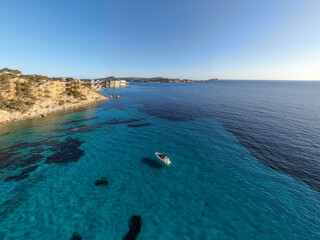 seacoast of mallorca with beaturiful view of the sea with crystalclear water. Sea view of turquoise colour. Concept of summer, travel, relax and enjoy
