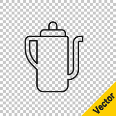 Black line Traditional Chinese tea ceremony icon isolated on transparent background. Teapot with cup. Vector