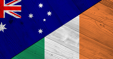 Flag of Australia and Ireland on wooden planks