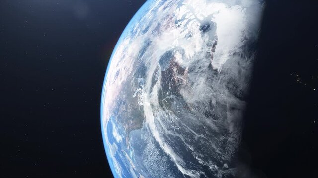 4k video 3D Rendered Animation of the Space Flight Around Planet Earth. View from space on North America continent