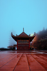 Chinese Temple in the evening with blue sky. Chin Swee Caves Temple in Genting Highlands.